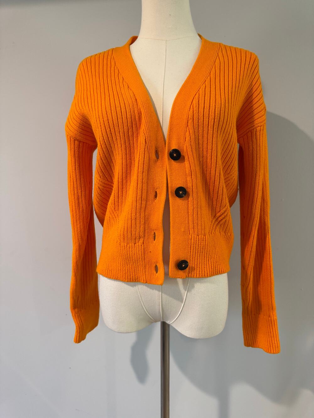 Scotch & Soda Ribbed Organic Cotton-Blend Cardigan in Orange - Size XS *Flaw